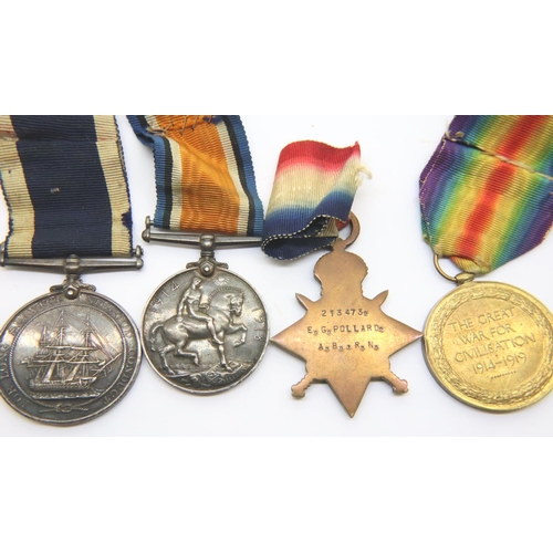 3228 - 213473 E G POLLARD AB RN, a British Royal Navy George V Long Service and Good Conduct medal with ass... 