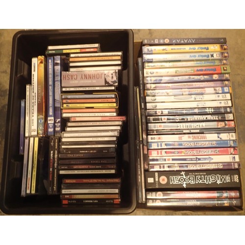 1423A - Two boxes of assorted DVDs and CDs. Not available for in-house P&P, contact Paul O'Hea at Mailboxes ... 