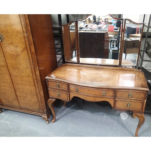 1485 - Gold and Feather, an Art Deco birdseye walnut suite of bedroom furniture, comprising large two door ... 