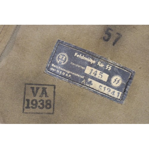 3065 - WWII German SS-VT Overseas Side Cap. RZM Label inside. P&P Group 2 (£18+VAT for the first lot and £3... 