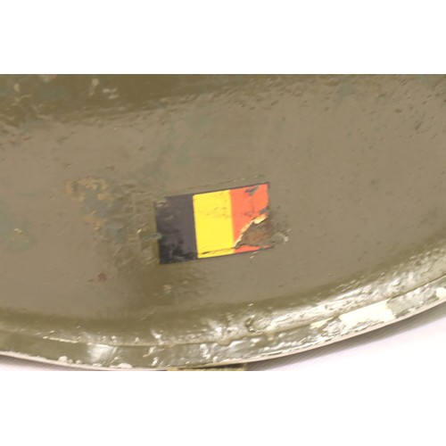 3070 - American WWII olive green helmet with fibre liner and straps, possibly post-war, outer helmet with B... 