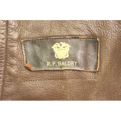 3081 - RP BALDRY, a period American Naval WWII G-1 leather  jacket with fur collar, satin lined with wool c... 