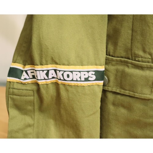 3091 - German WWII re-enactment Afrika Korps DAK olive green tunic, with cuff title, collar tabs and epaule... 
