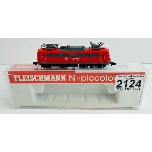 2124 - Fleischmann N Gauge DB Cargo Twin Pantograph Locomotive in Case Box (Pantographs Damaged) P&P Group ... 