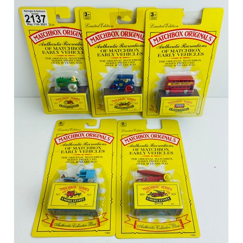 2137 - 5x Matchbox Moko Lesney (Re-issue Reproduction) Still Sealed in Blister Packs as New   P&P Group 1 (... 