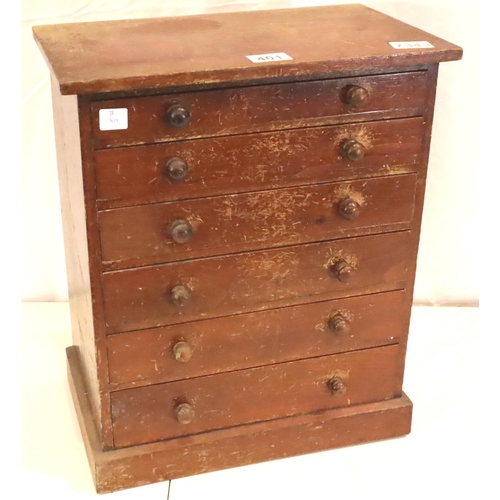 401 - Victorian walnut apprentice graduated chest of six drawers, 38 x 24 x 46 cm H. Not available for in-... 