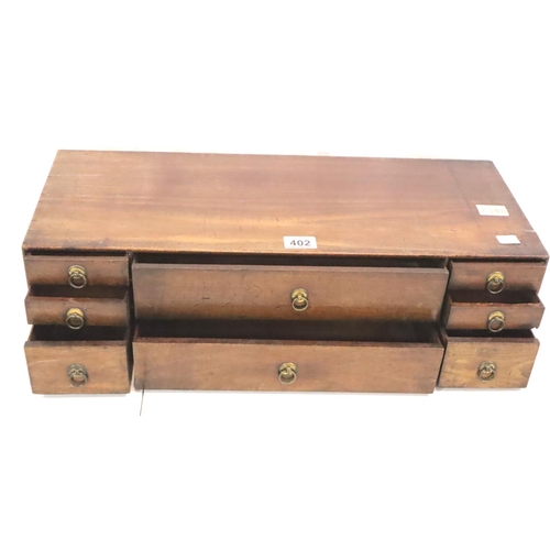 402 - Victorian mahogany sewing box with eight front and two side drawers, 62 x 27 x 17 cm H. Not availabl... 