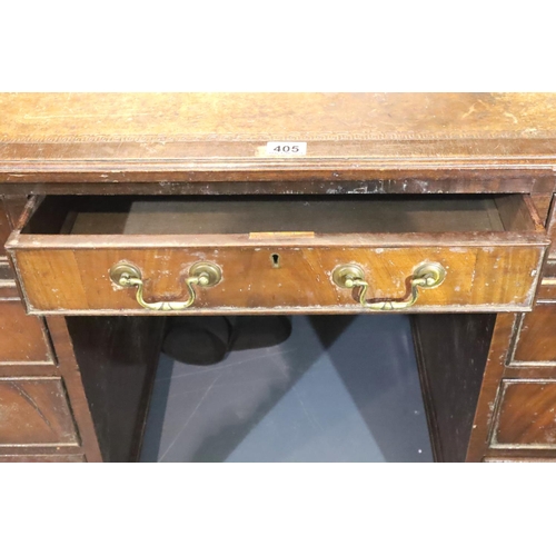 405 - A 20th Century reproduction mahogany twin pedestal desk with brown leather insert, 122 x 68 x 75 cm ... 