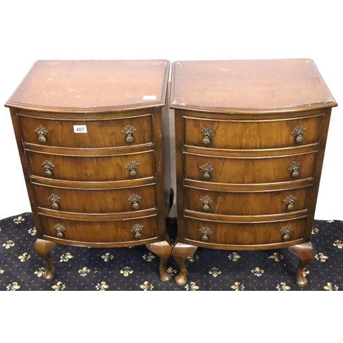 407 - Pair of 20th Century reproduction mahogany bow front bedside chests each 49 x 38 x 76 cm H. Not avai... 