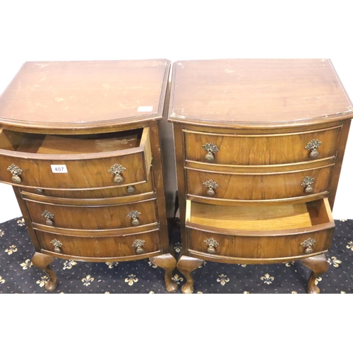 407 - Pair of 20th Century reproduction mahogany bow front bedside chests each 49 x 38 x 76 cm H. Not avai... 