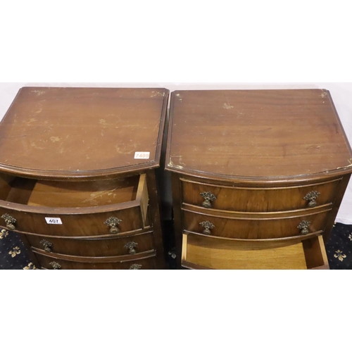 407 - Pair of 20th Century reproduction mahogany bow front bedside chests each 49 x 38 x 76 cm H. Not avai... 