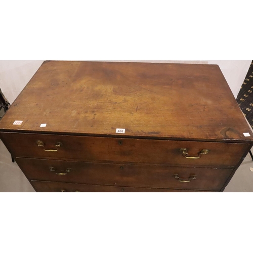 408 - Mahogany chest of three long drawers on bracket feet, 120 x 64 x 86 cm H. Not available for in-house... 