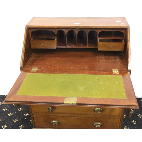 411 - Edwardian crossbanded inlaid bureau with fitted interior. Not available for in-house P&P, contact Pa... 