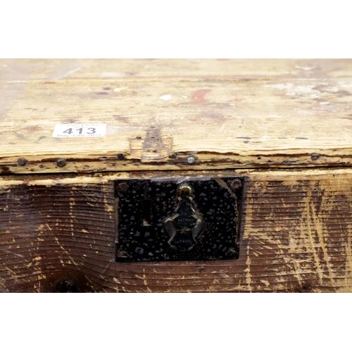 413 - A Victorian pine travellers chest of small proportions, 70 x 40 x 38 cm H/ Not available for in-hous... 