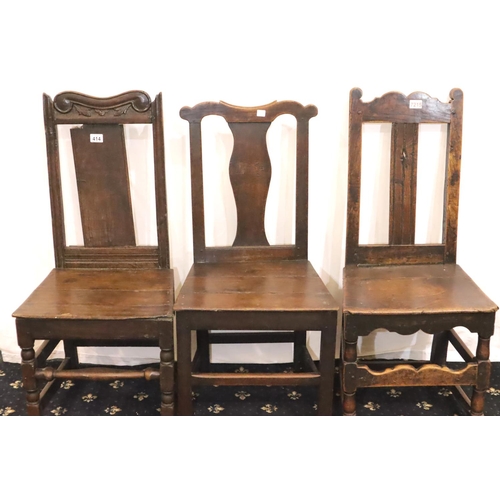 414 - Three 18th - 19th Century provincial oak chairs of varying design. Not available for in-house P&P, c... 