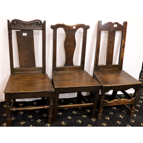 414 - Three 18th - 19th Century provincial oak chairs of varying design. Not available for in-house P&P, c... 