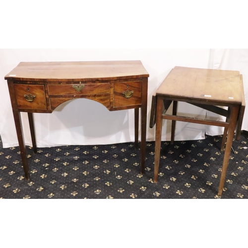 415 - George III inlaid walnut three drawer writing desk for restoration, 93 x 48 x 81 cm H and a dropleaf... 