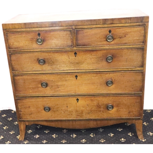 417 - George III walnut chest of two short over three graduated long drawers, with ebony escutcheons and i... 