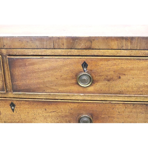 417 - George III walnut chest of two short over three graduated long drawers, with ebony escutcheons and i... 