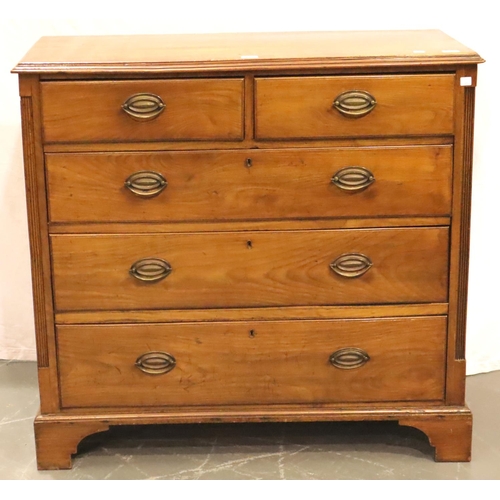 418 - Georgian walnut chest of two short, over three long drawers, with brass drop handles on bracket feet... 