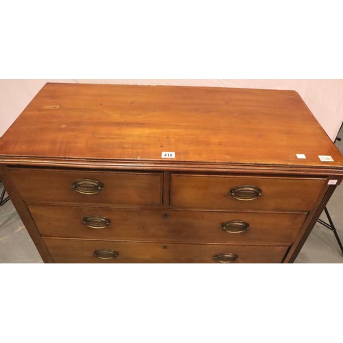 418 - Georgian walnut chest of two short, over three long drawers, with brass drop handles on bracket feet... 