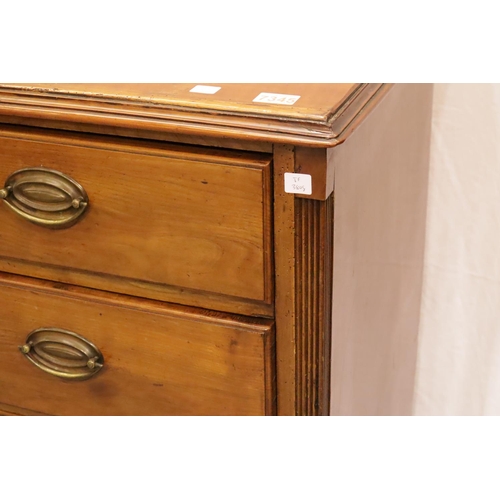 418 - Georgian walnut chest of two short, over three long drawers, with brass drop handles on bracket feet... 