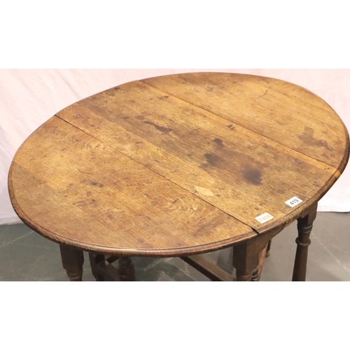 419 - A late 18th Century oak farmhouse dropleaf table of small proportions raised on gate supports, 88 x ... 