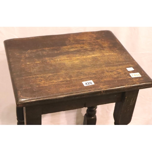 420 - A substantial 18th Century English oak side table with single drawer, turned supports and of jointed... 