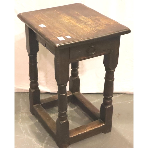 420 - A substantial 18th Century English oak side table with single drawer, turned supports and of jointed... 