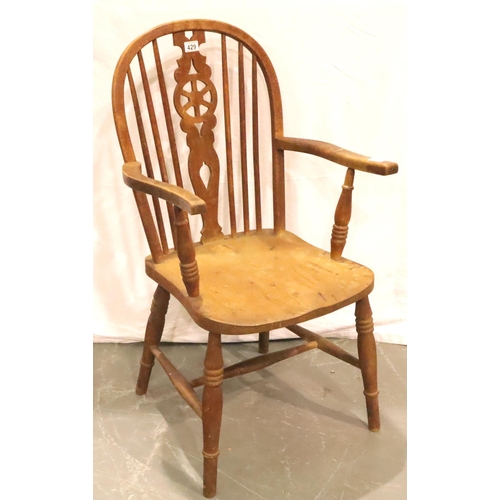 429 - 19th Century wheel-back country kitchen elbow chair. Not available for in-house P&P, contact Paul O'... 