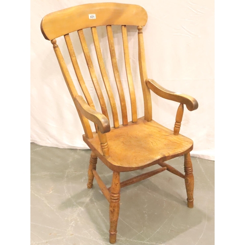 431 - A beech farmhouse kitchen chair. Not available for in-house P&P, contact Paul O'Hea at Mailboxes on ... 