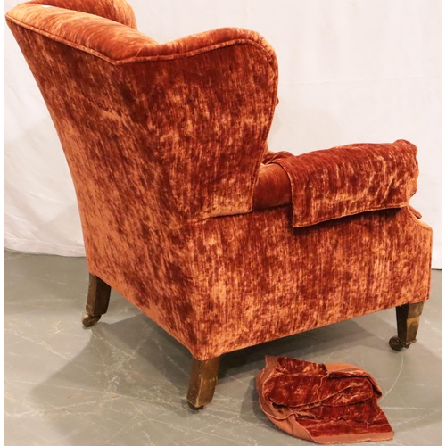 433 - An Edwardian wingback parlour chair, upholstered in red velour. Not available for in-house P&P, cont... 