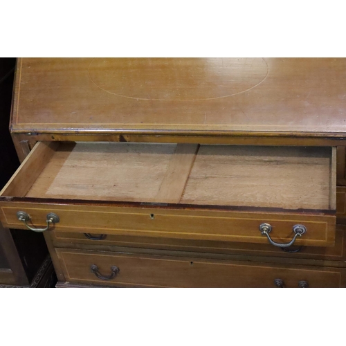 436 - An Edwardian inlaid mahogany bureau bookcase, having two astragal glazed doors above the fitted fall... 