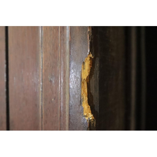 439 - Substantial 18th Century English oak four door corner cupboard fitted with shelves, W: 110 cm, H: 20... 