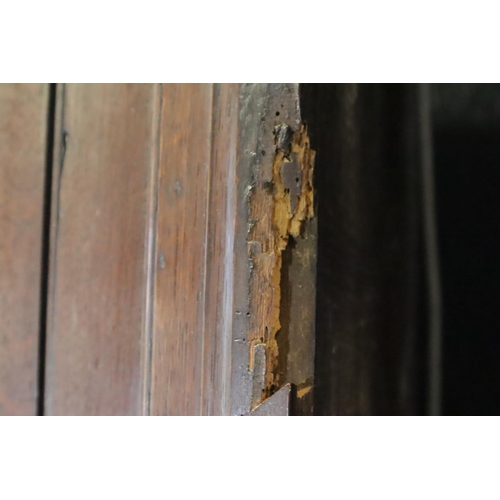 439 - Substantial 18th Century English oak four door corner cupboard fitted with shelves, W: 110 cm, H: 20... 