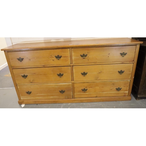 442 - A Victorian country pine sideboard/dresser base of six substantial drawers, 184 x 47 x 90 cm H. Not ... 