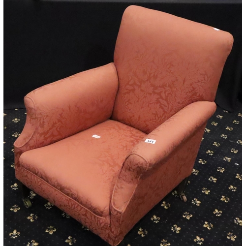 444 - Victorian re-upholstered armchair on tapering supports. Not available for in-house P&P, contact Paul... 