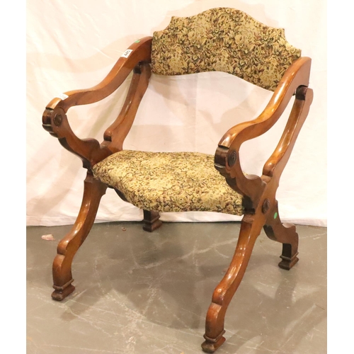 445 - An antique X frame metamorphic walnut Prayer chair. Not available for in-house P&P, contact Paul O'H... 