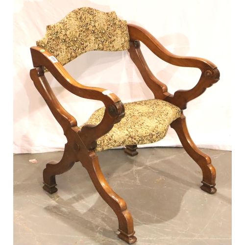 445 - An antique X frame metamorphic walnut Prayer chair. Not available for in-house P&P, contact Paul O'H... 