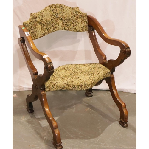 445 - An antique X frame metamorphic walnut Prayer chair. Not available for in-house P&P, contact Paul O'H... 