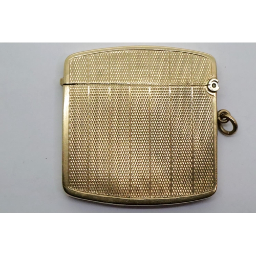 14 - Antique 1926 9ct gold vesta case by Thomas William Lack of Hatton Gardens, 22.3g. Good hinge and clo... 