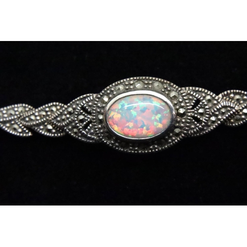 15 - Opal and marcasite set 925 silver bracelet, 18g. P&P Group 1 (£14+VAT for the first lot and £1+VAT f... 