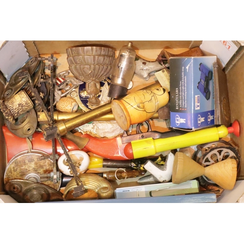 1080 - Box of mixed collectables including toy gun, lady bell etc. Not available for in-house P&P, contact ... 