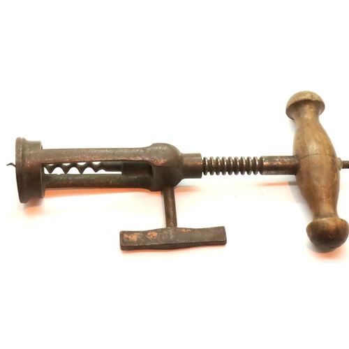 1089 - Vintage metal and wood handled corkscrew. Not available for in-house P&P, contact Paul O'Hea at Mail... 