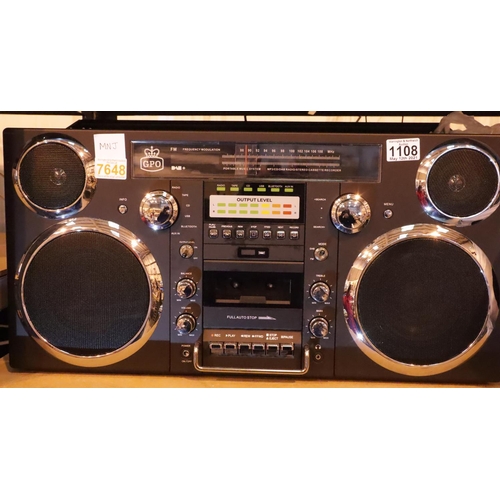 1108 - Black, GPO Brooklyn large 1980s-Style Boombox - CD, Cassette, DAB+ & FM Radio, USB, Bluetooth Receiv... 