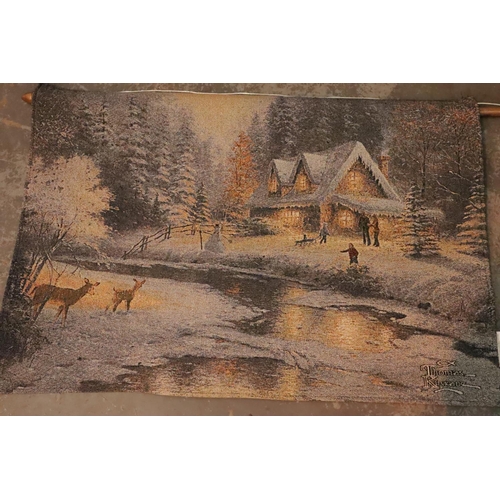 1141 - Thomas Kinkade lit wall hanging tapestry on pole. P&P Group 3 (£25+VAT for the first lot and £5+VAT ... 