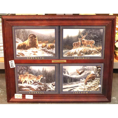 1142 - Framed and glazed set of four Bradford Exchange ceramic plaques Natures Harmony. Not available for i... 