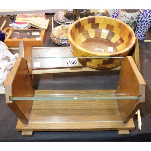 1168 - Danish style fruit trough,book rack cambridge ware bowl. Not available for in-house P&P, contact Pau... 