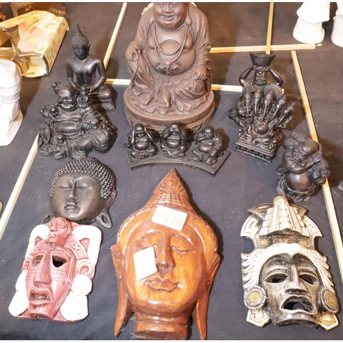 1174 - Selection of cast resin and wood Oriental figurines. Not available for in-house P&P, contact Paul O'... 