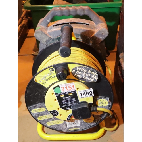 1468 - Four socket 25 metre extension reel and a 10 metre extension reel. Not available for in-house P&P, c... 